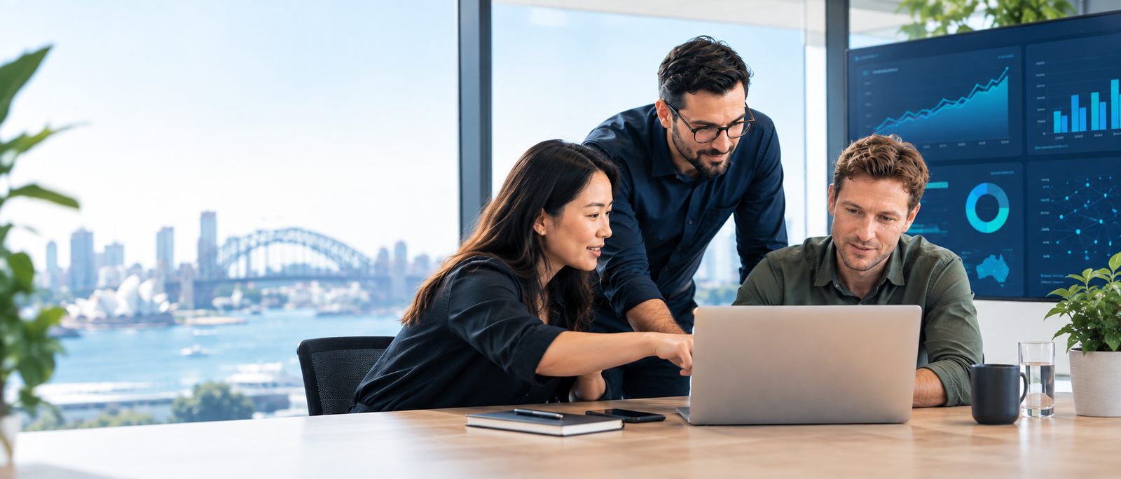 Data analytics and AI consulting team analysing business data